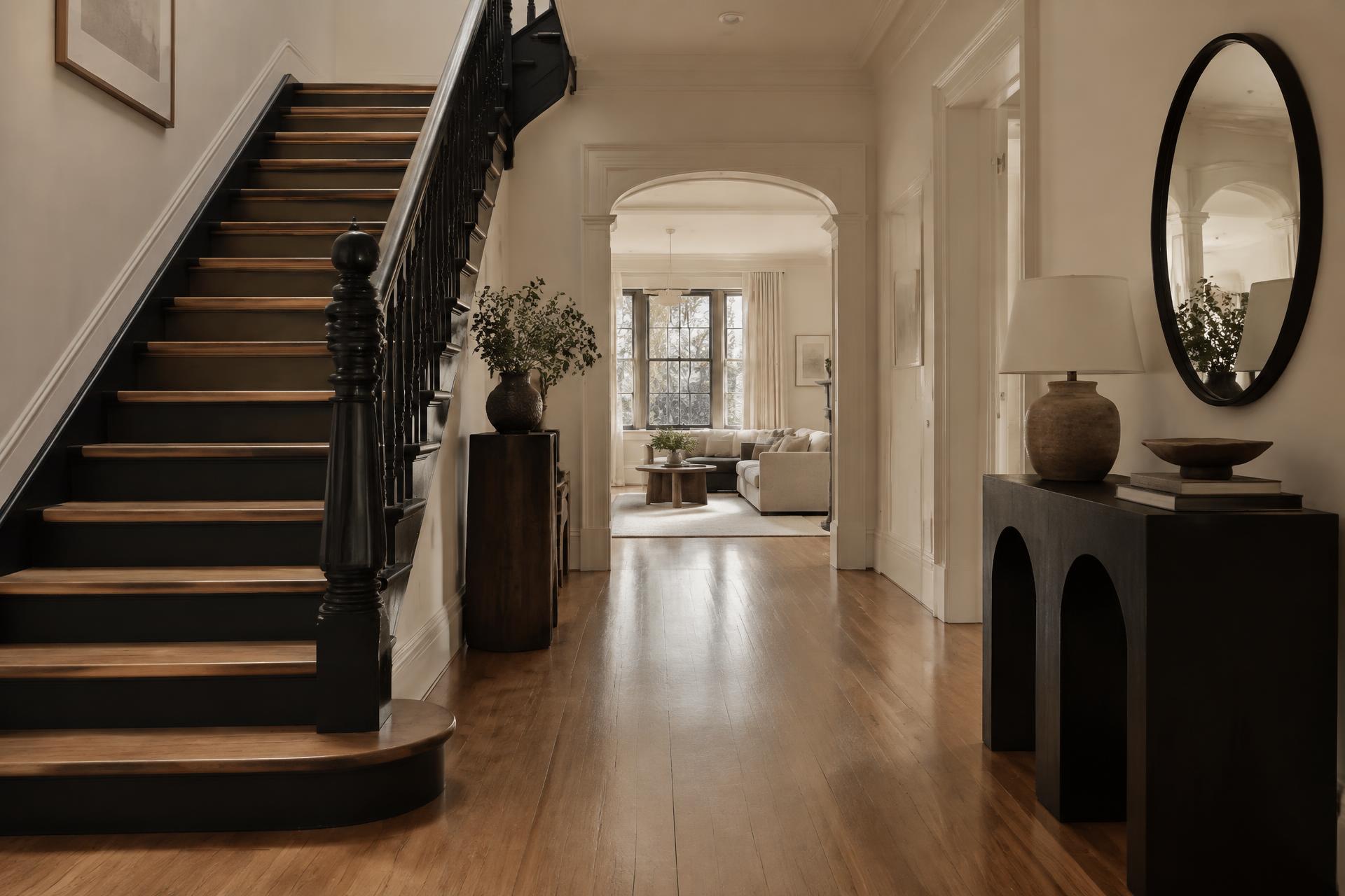 Illustrative light-filled interior with hardwood flooring